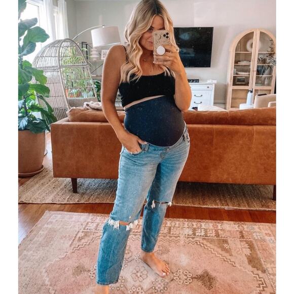 Abercrombie & Fitch Maternity The Ankle Straight Distressed Jeans Size 10/30L - Picture 1 of 9